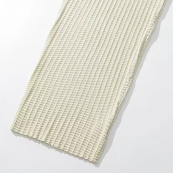 Cream Ribbed Knit High Neck Midi Dress - Picture 7 of 15